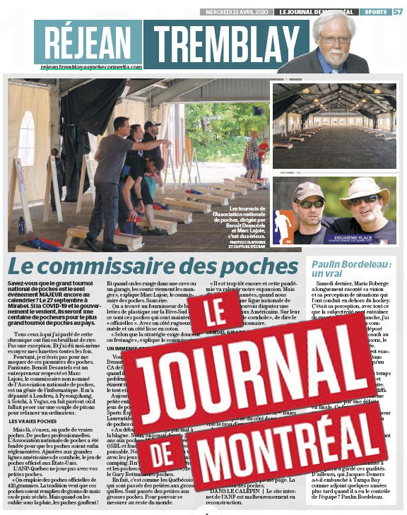 Le commissaire des poches (Réjean Tremblay) - Le journal de Montréal - Édition du mercredi 22 avril 2020